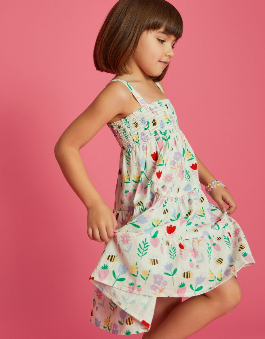 GIRLS FLORAL TIERED DRESS WHITE