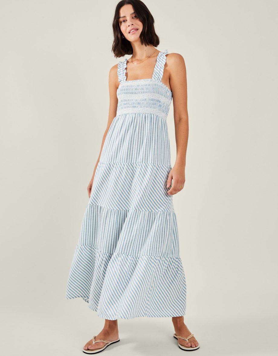 Stripe Tiered Maxi Dress Blue