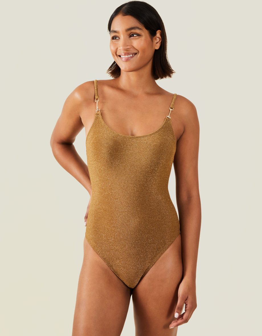 METAL STRAP SHIMMER SWIMSUIT GOLD