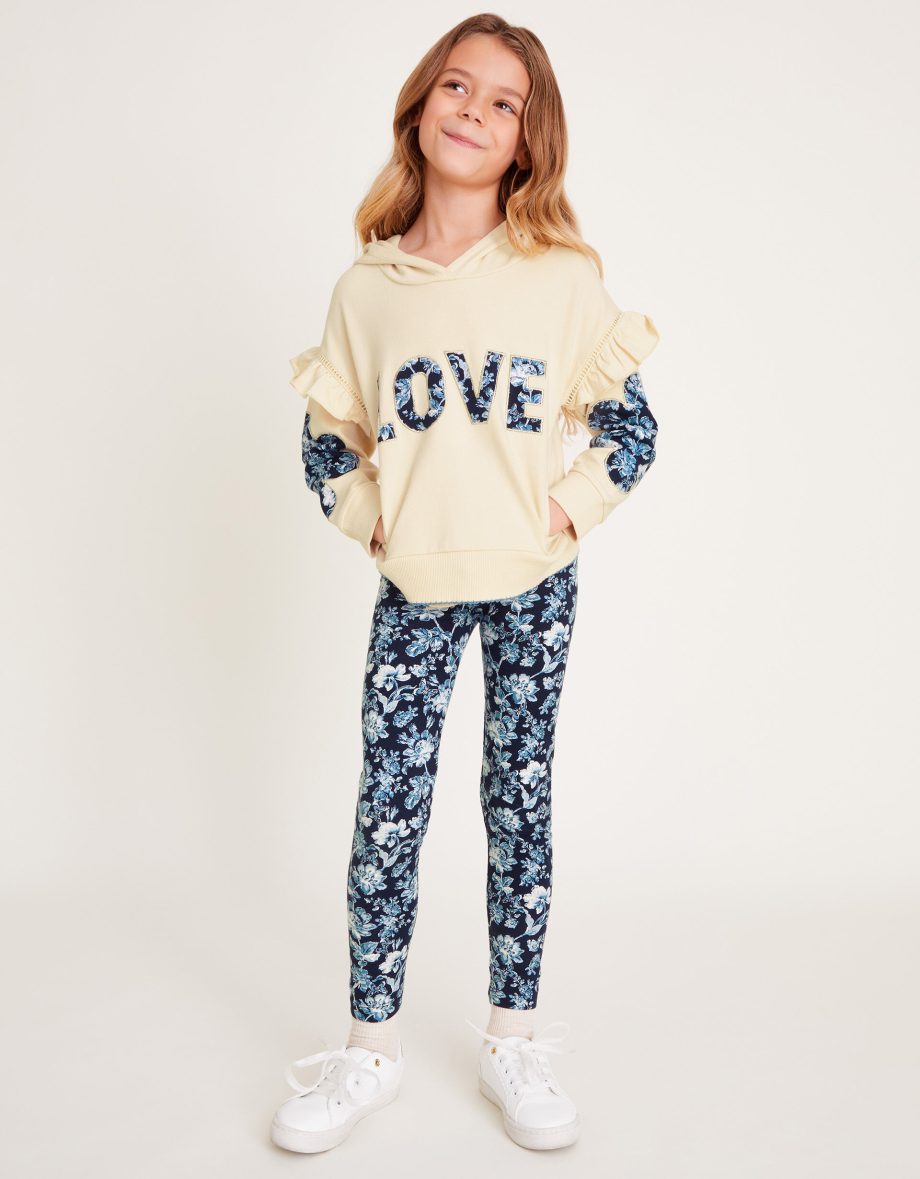 Love hoodie and floral leggings set ivory