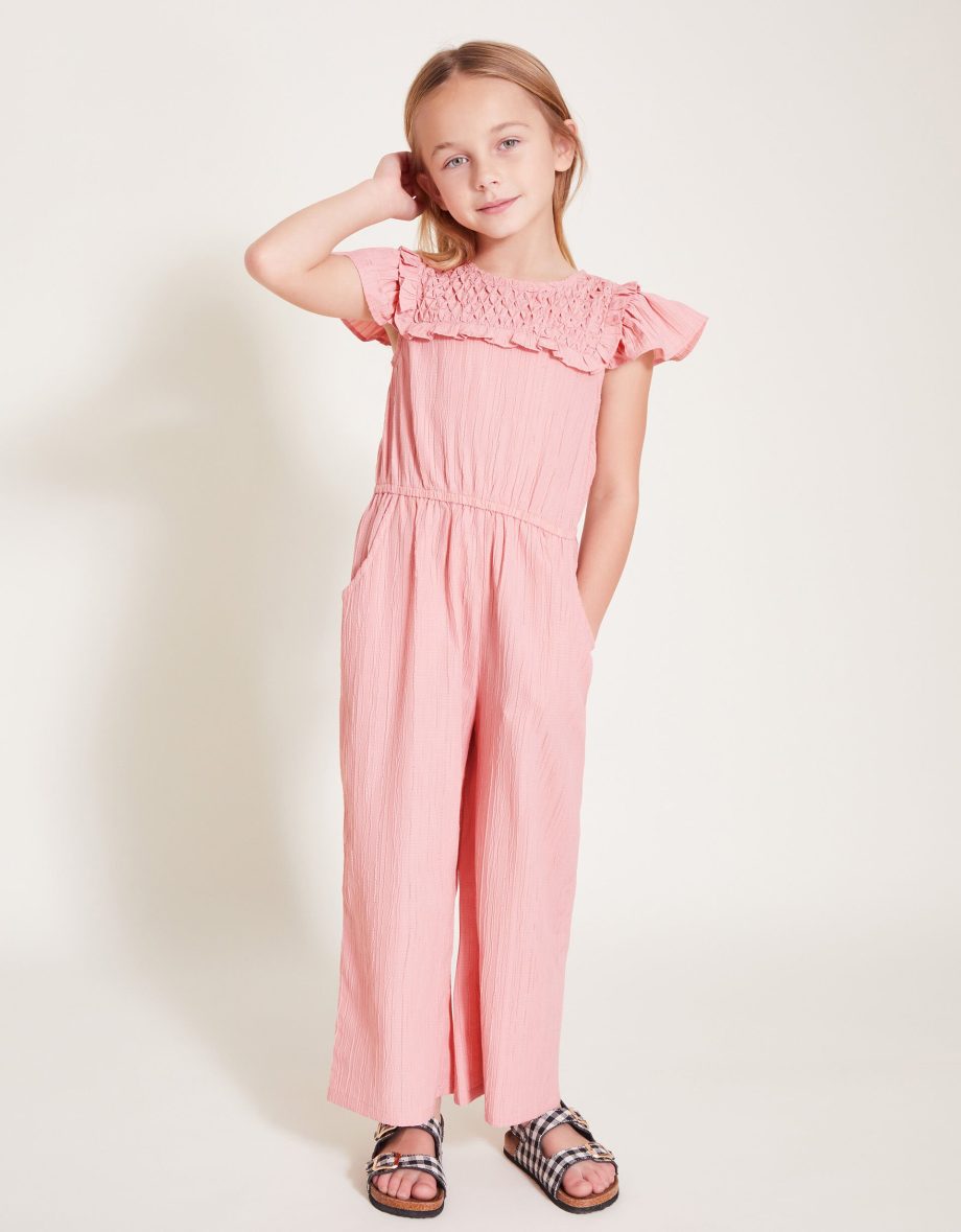 Smock textured jumpsuit pink