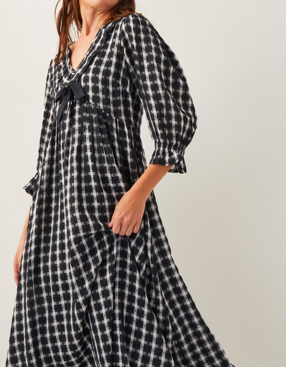 Violet check bow maxi dress black