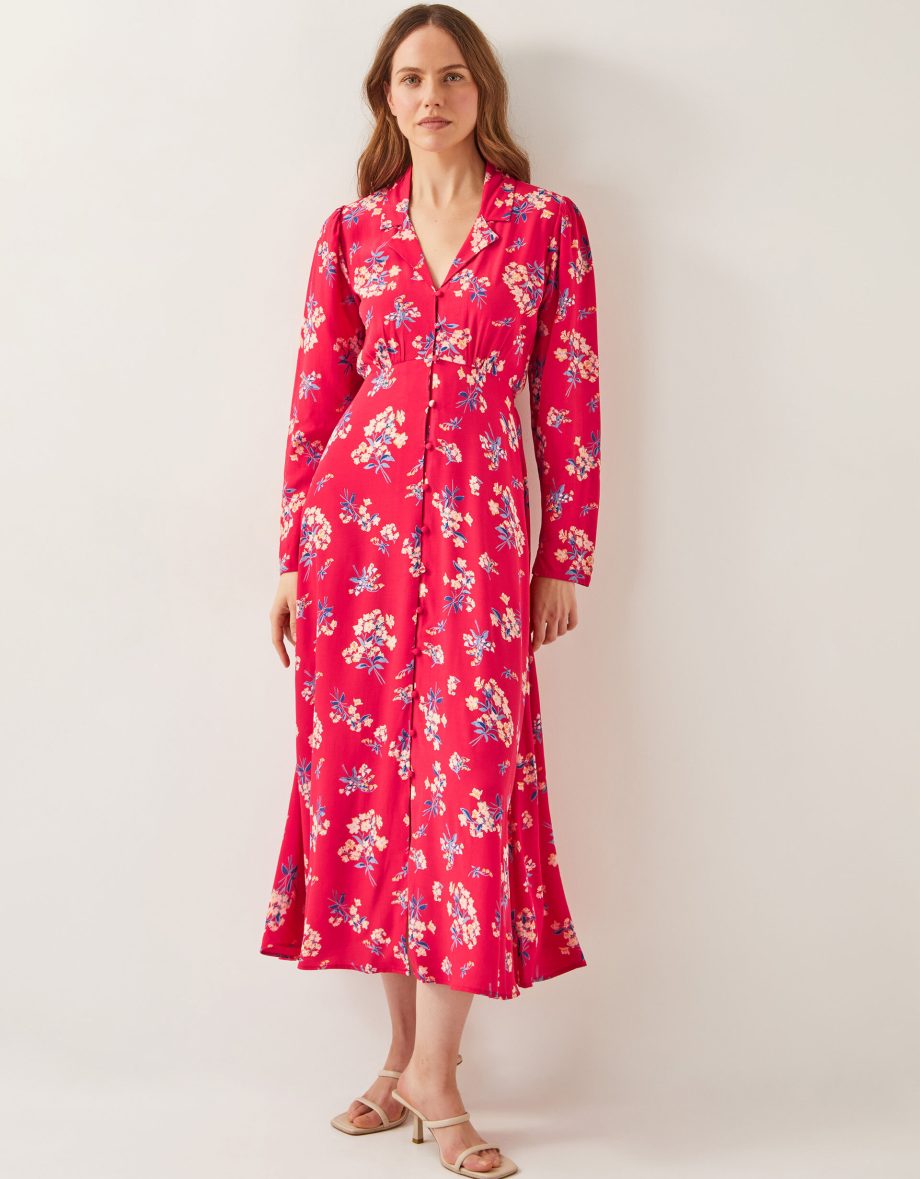 Sarah Floral Print Midi Dress Red