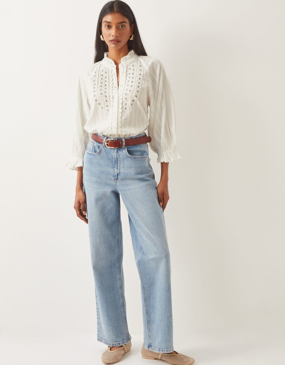 Arden embroidered cotton blouse ivory