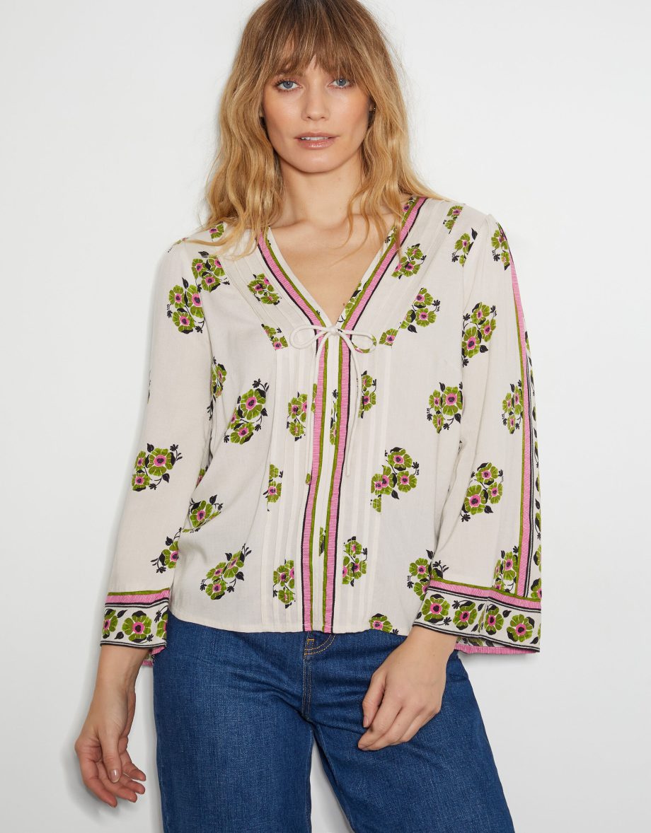 Louisa v-neck floral print blouse ivory