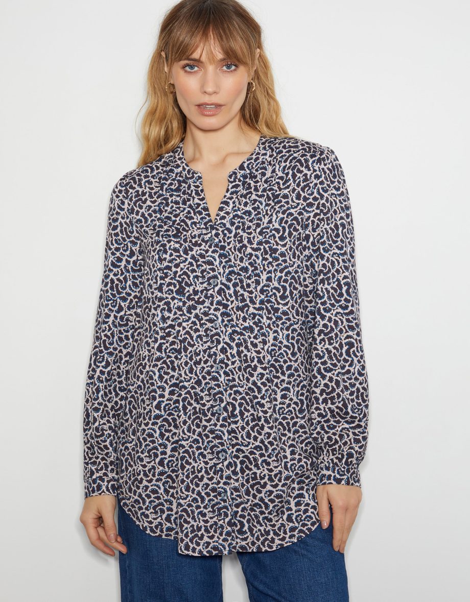 Molly abstract print pintuck blouse blue