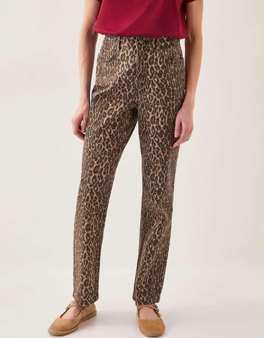 Annie Leopard Print Straight Leg Jeans Brown