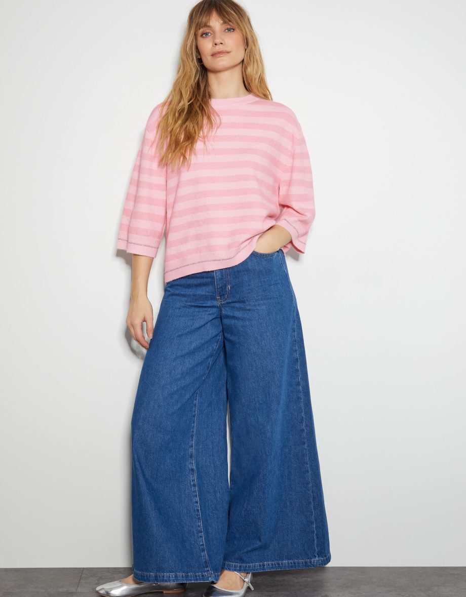 Sammi Stripe Crop Sleeve Jumper Pink