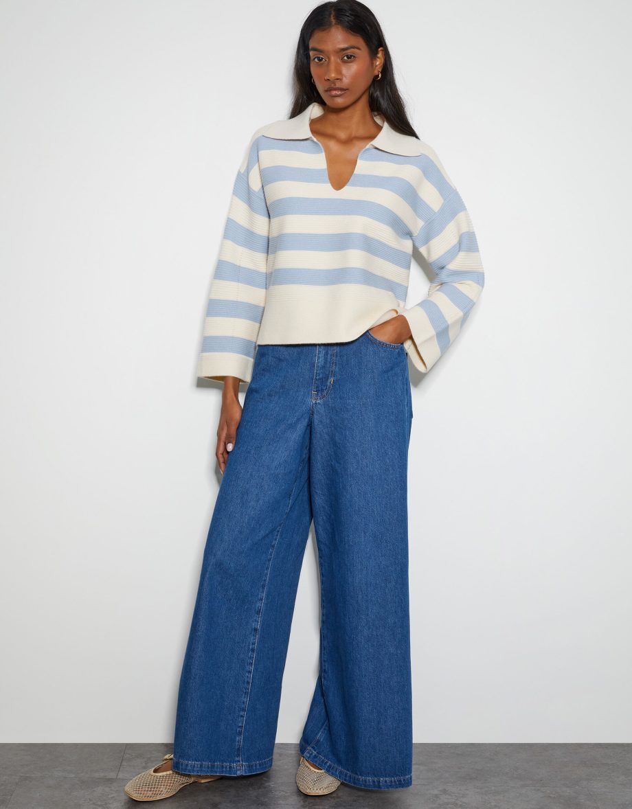 Shay stripe collar jumper blue