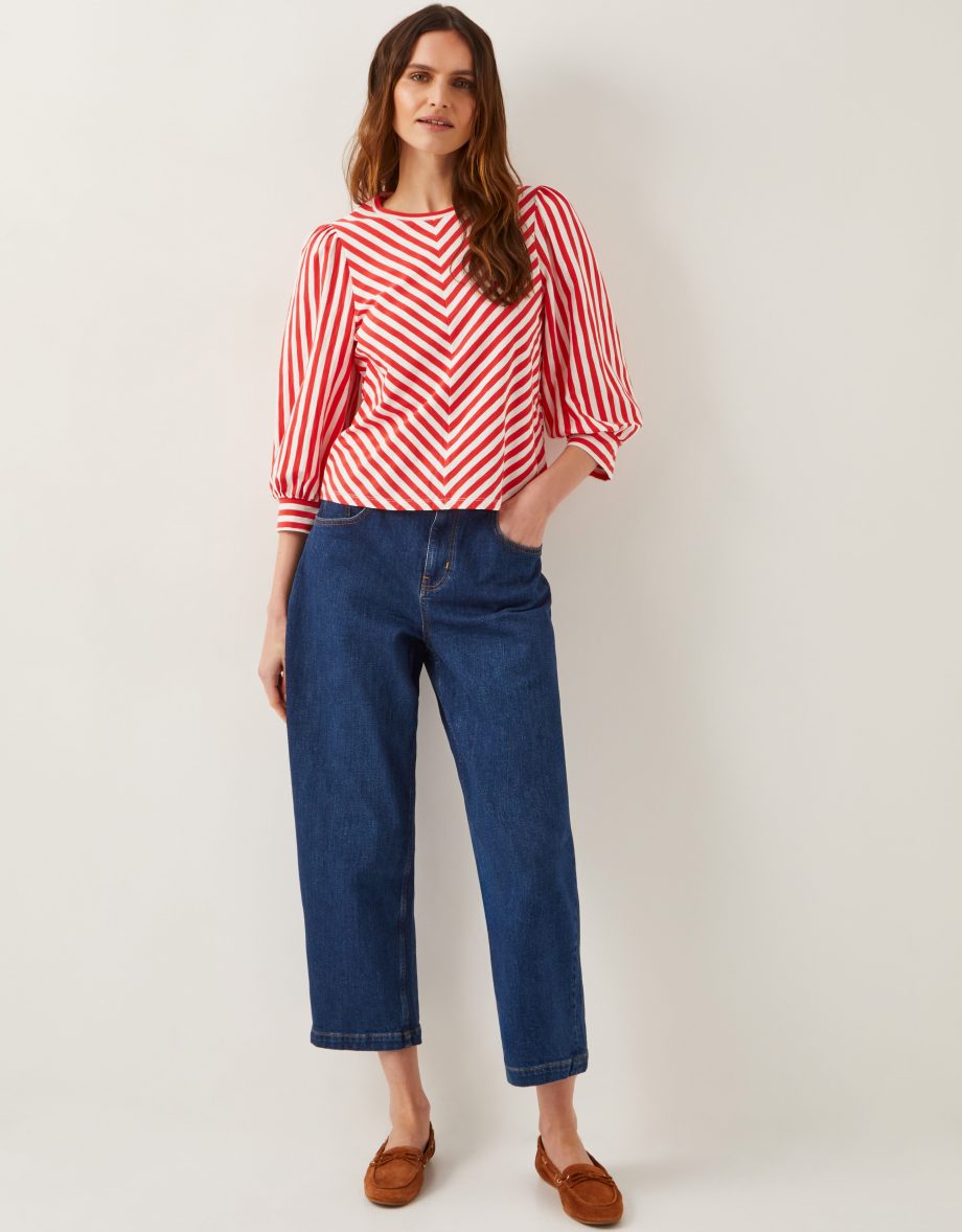 Sally Stripe Jersey Top Red