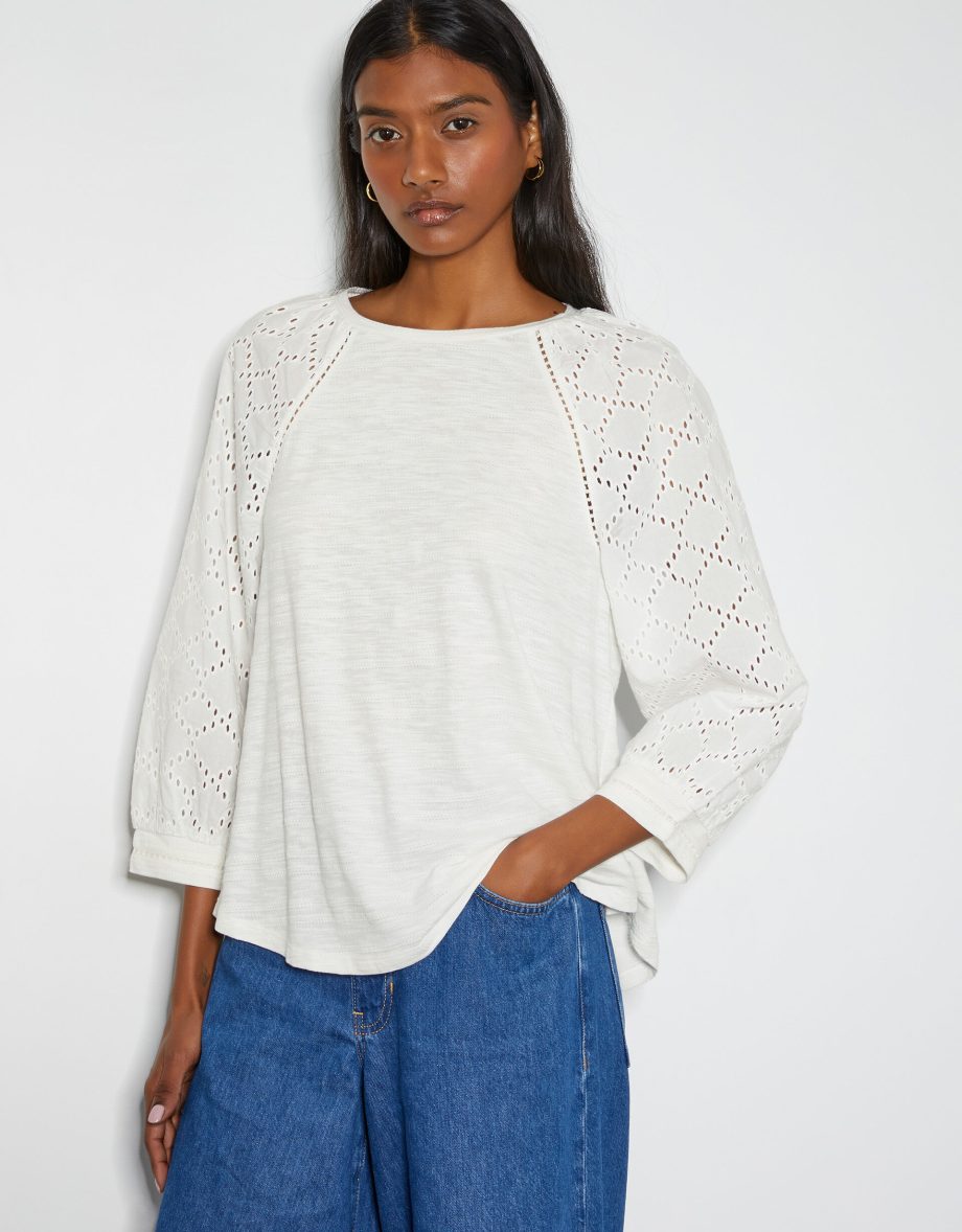 Fifi broderie long sleeve top ivory