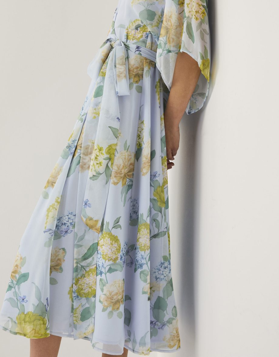 Rowan floral wrap midi dress blue