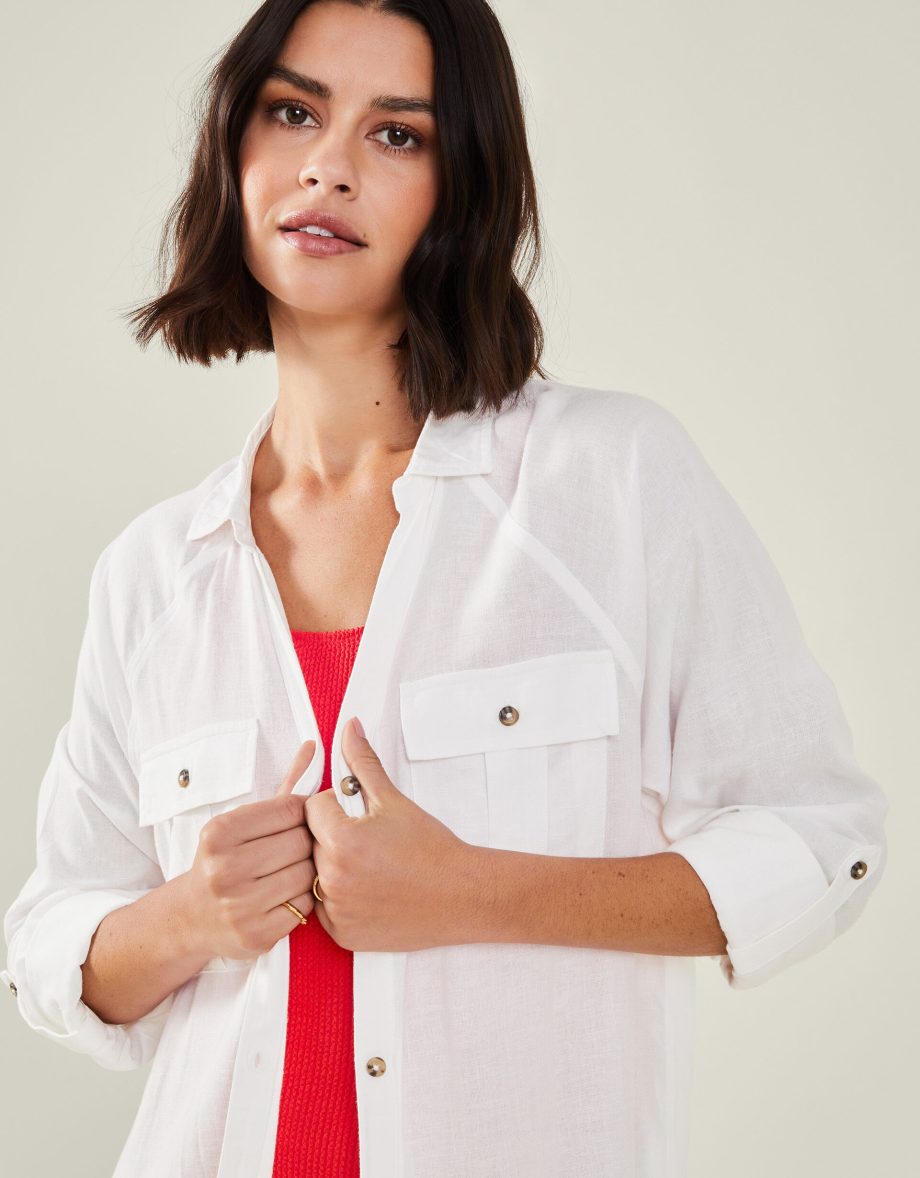 LONG SLEEVE BEACH COVER UP SHIRT WHITE