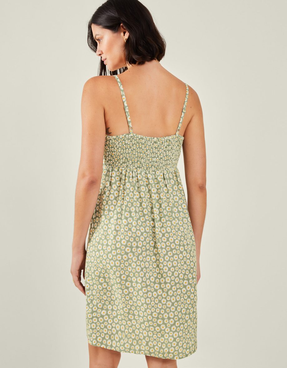 DAISY PRINT TIE-FRONT MINI DRESS GREEN