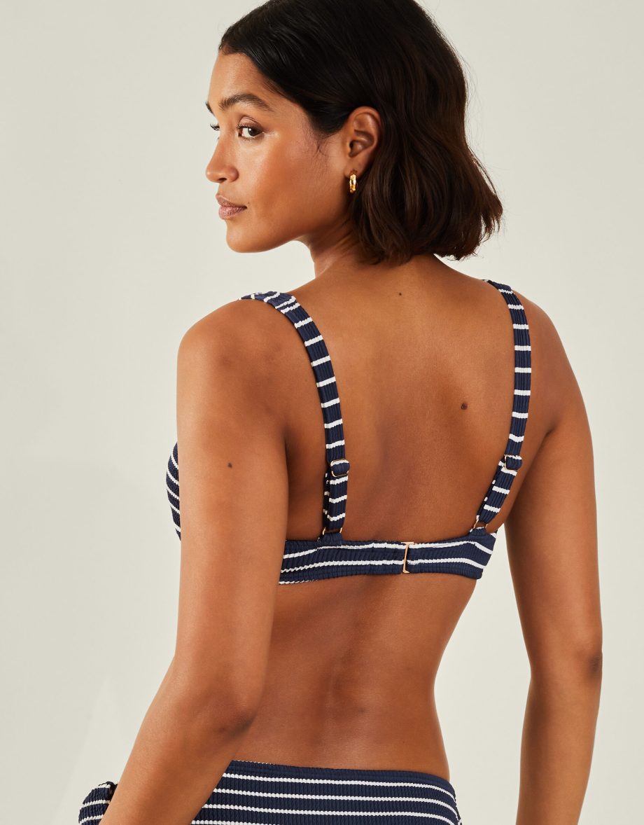 STRIPE CRINKLE TIE BIKINI TOP BLUE