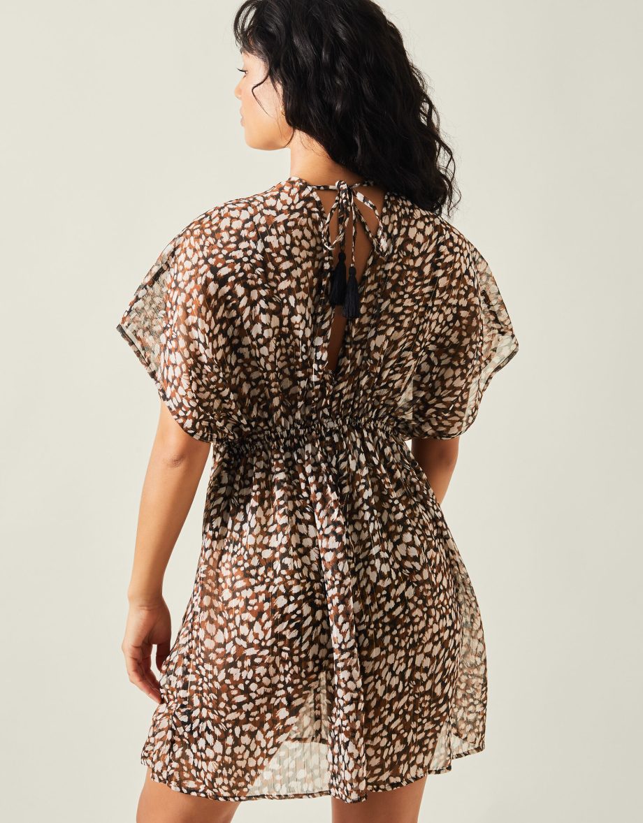 ANIMAL PRINT CHIFFON KAFTAN BROWN