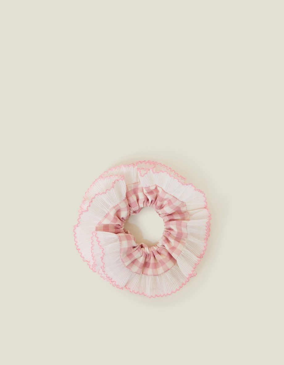 OVERSIZED GINGHAM FRILL HAIR SCRUNCHIE PINK