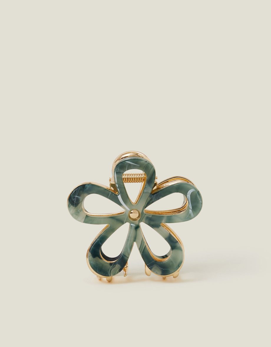 MARBLE METAL FLOWER CLAW CLIP GREEN