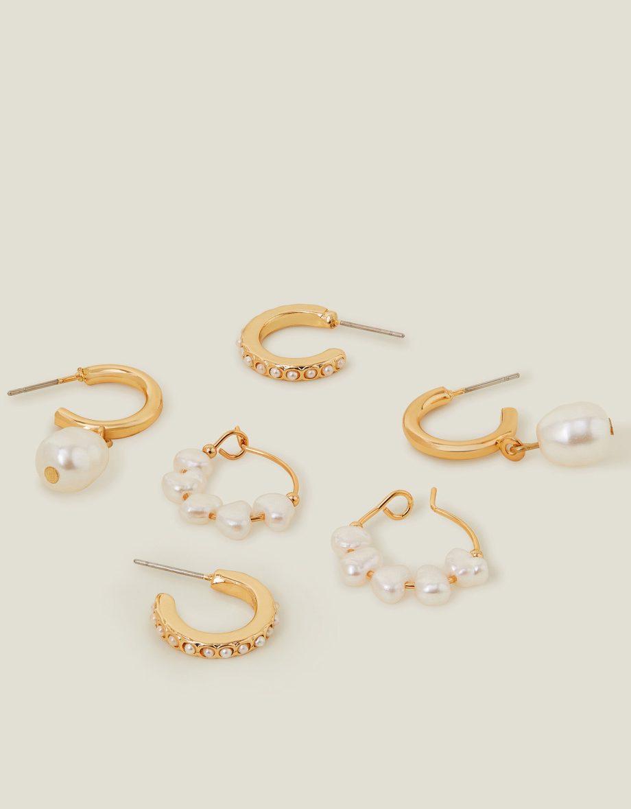 3-PACK PEARL HOOP EARRINGS