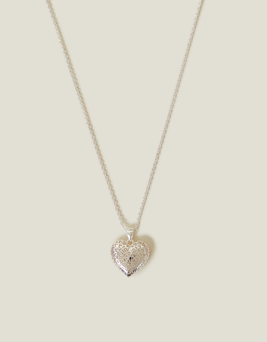 STERLING SILVER-PLATED FILIGREE HEART PENDANT NECKLACE