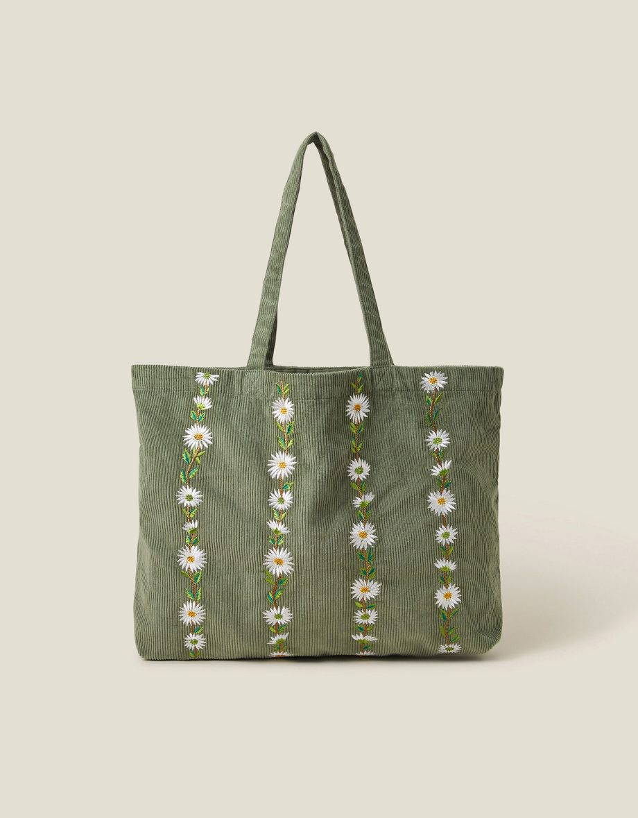 DAISY EMBROIDERED CORDUROY SHOPPER BAG