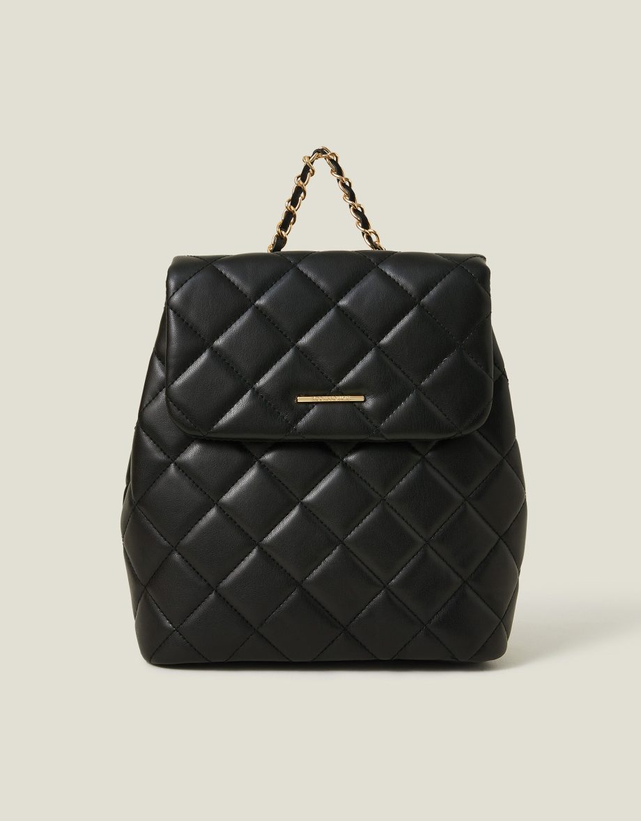 Small Quilted Faux Leather Backpack Black