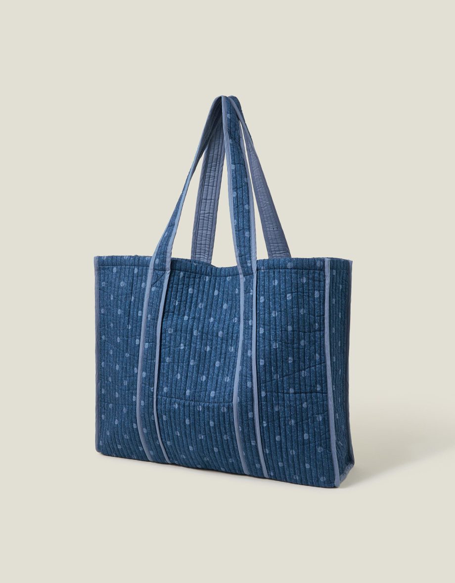 Polka Dot Denim Shopper Bag