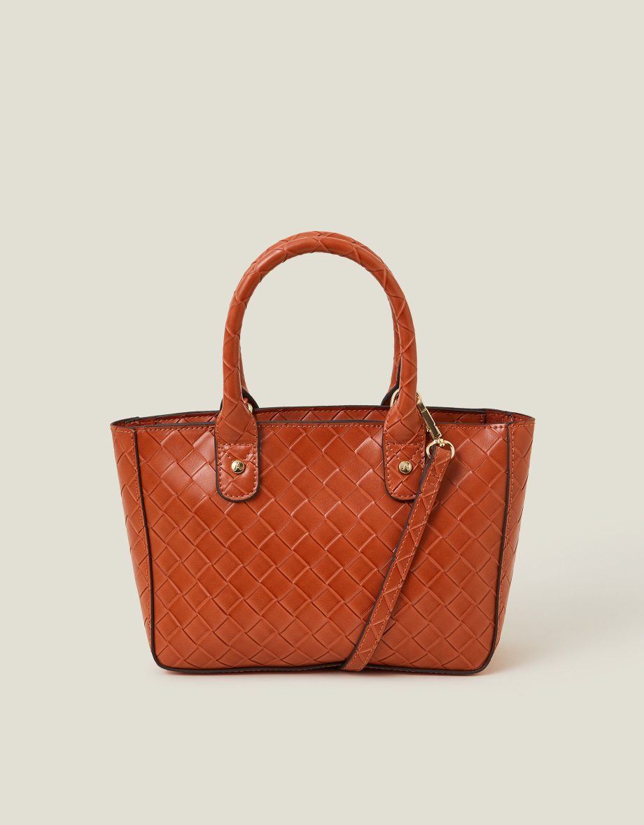 Mini Woven Faux Leather Handbag Orange