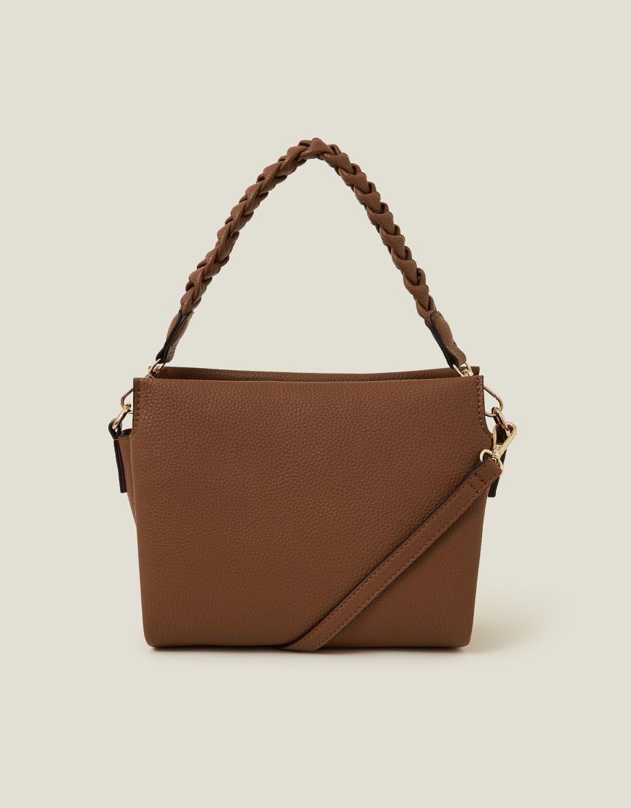 Braid Strap Faux Leather Cross-Body Bag Tan