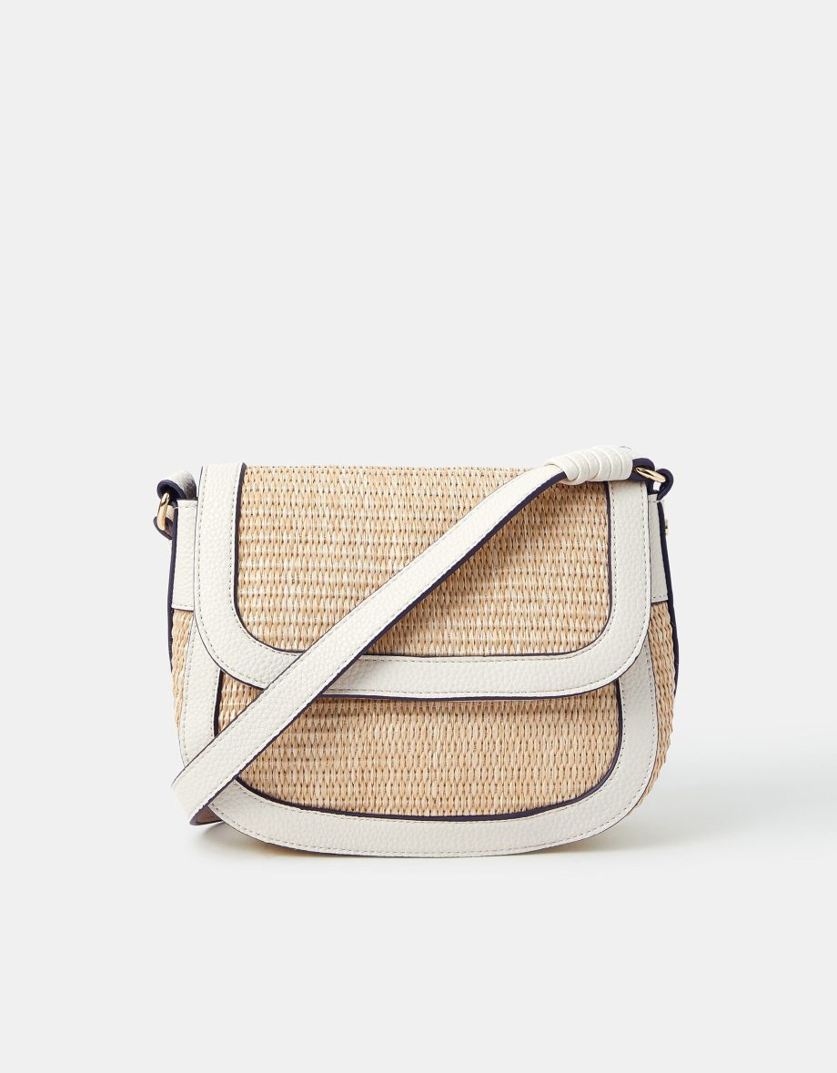 Woven Satchel Cross-Body Bag Cream