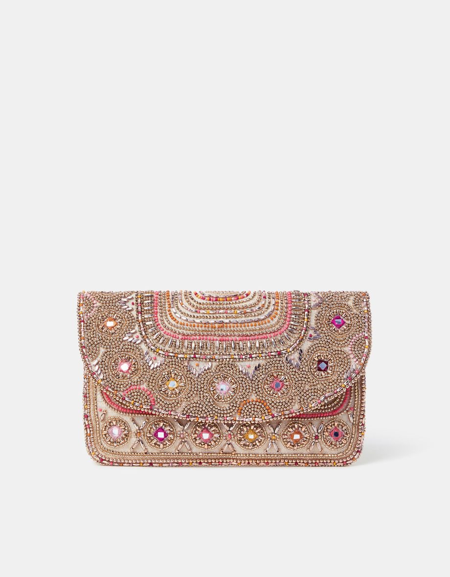 BEAD MIRROR EMBELLISHED CLUTCH BAG