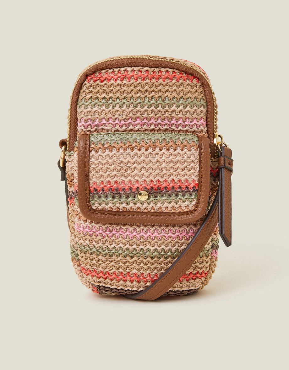 STRIPE RAFFIA CROSS-BODY PHONE BAG