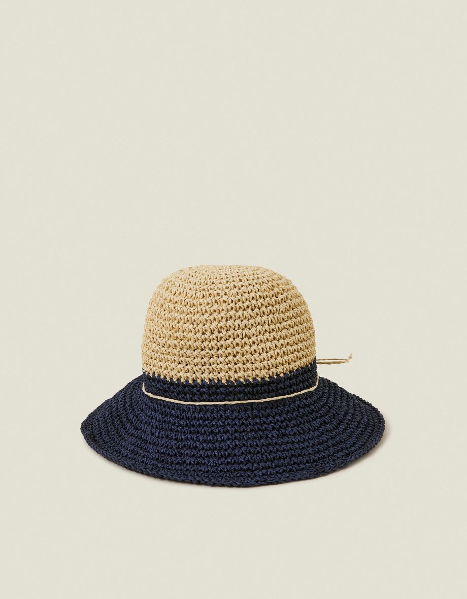 TWO-TONE STRAW BUCKET HAT NAVY