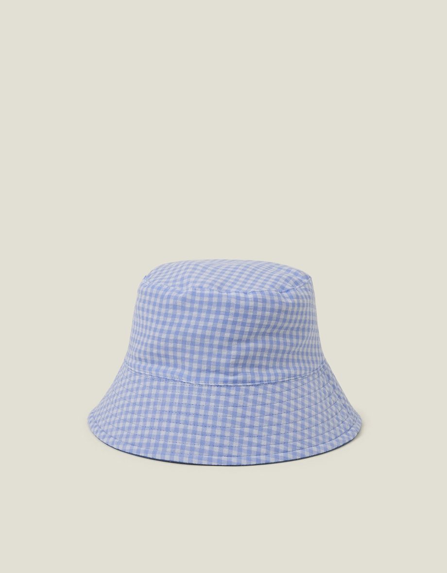 Reversible Denim Gingham Bucket Hat