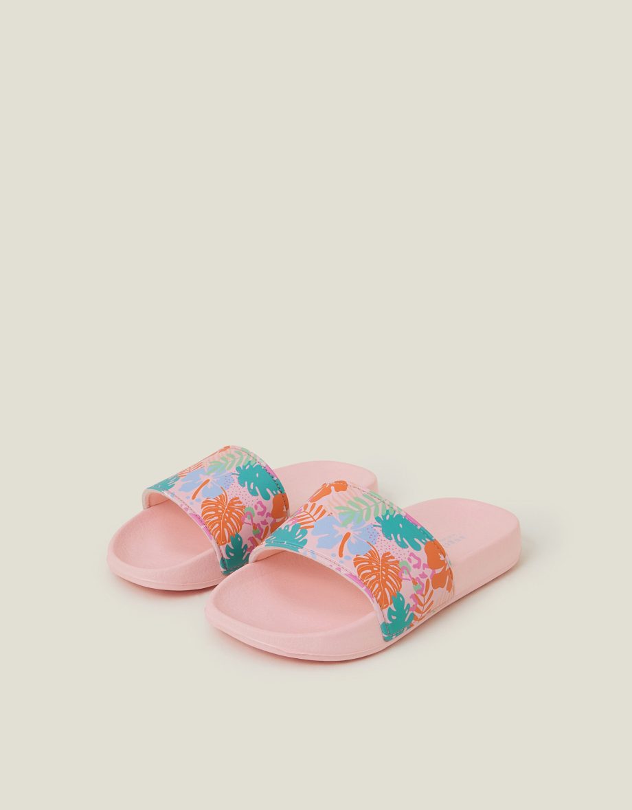 GIRLS TROPICAL PRINT SLIDERS MULTI