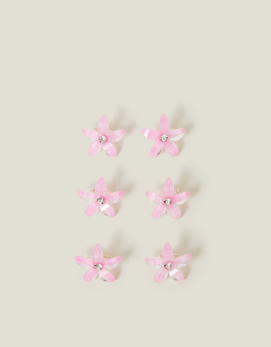 6-PACK GIRLS MINI GEM FLOWER HAIR CLIPS