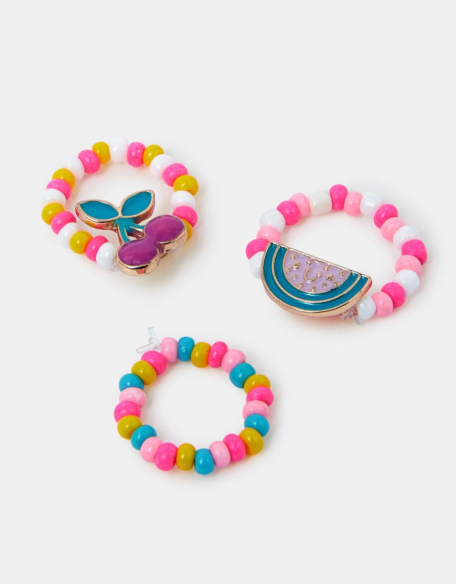 3-PACK GIRLS FRUIT BEADED RINGS