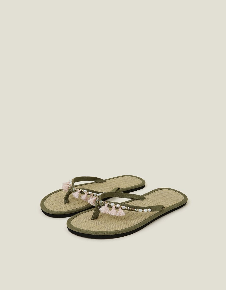 TASSEL SEAGRASS FOOTBED FLIP FLOPS GREEN