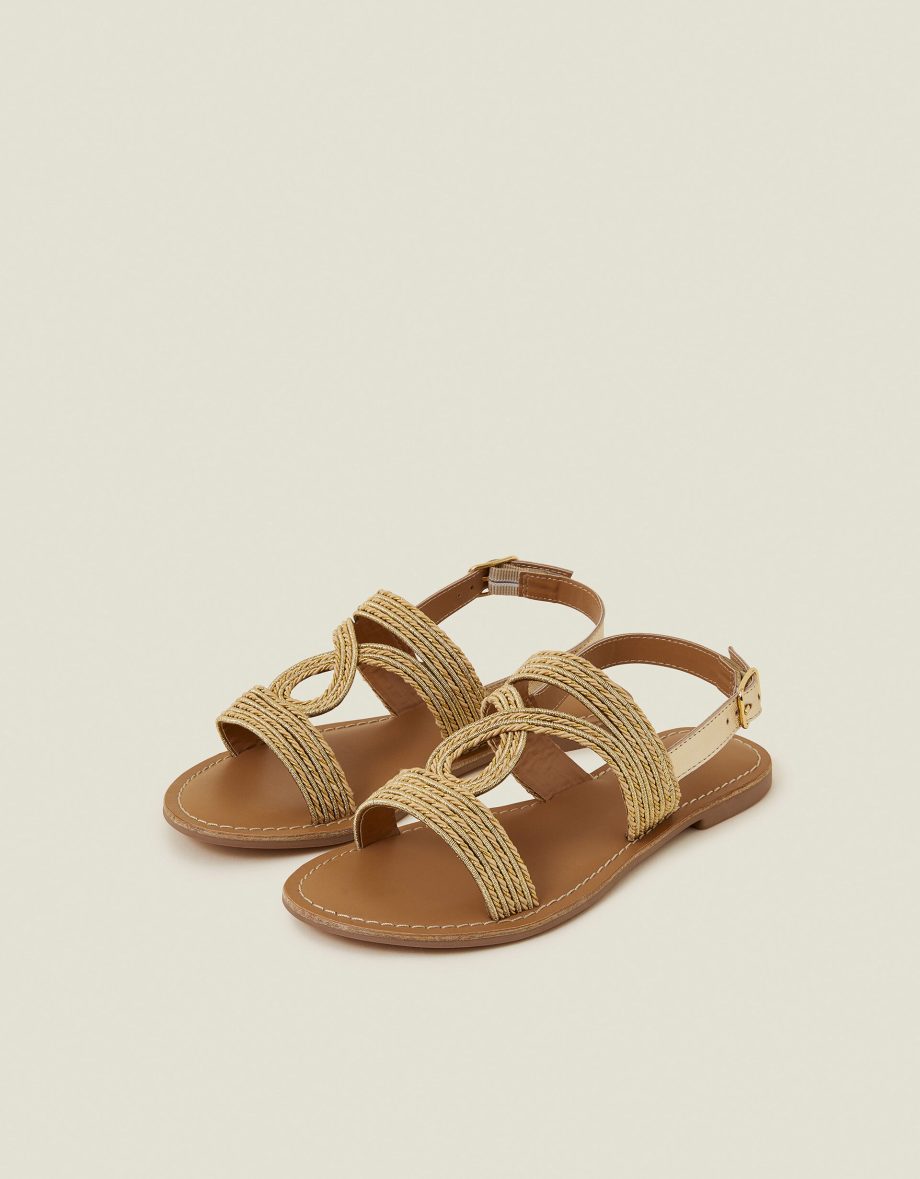 RAFFIA LOOP STRAPPY SANDALS GOLD GOLD