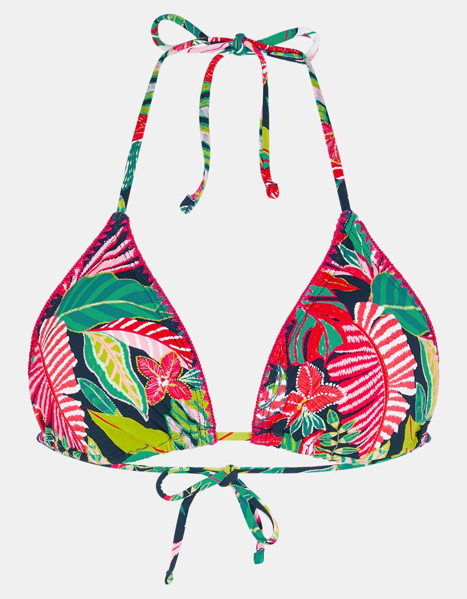 TROPICAL PRINT TRIANGLE BIKINI TOP BLACK