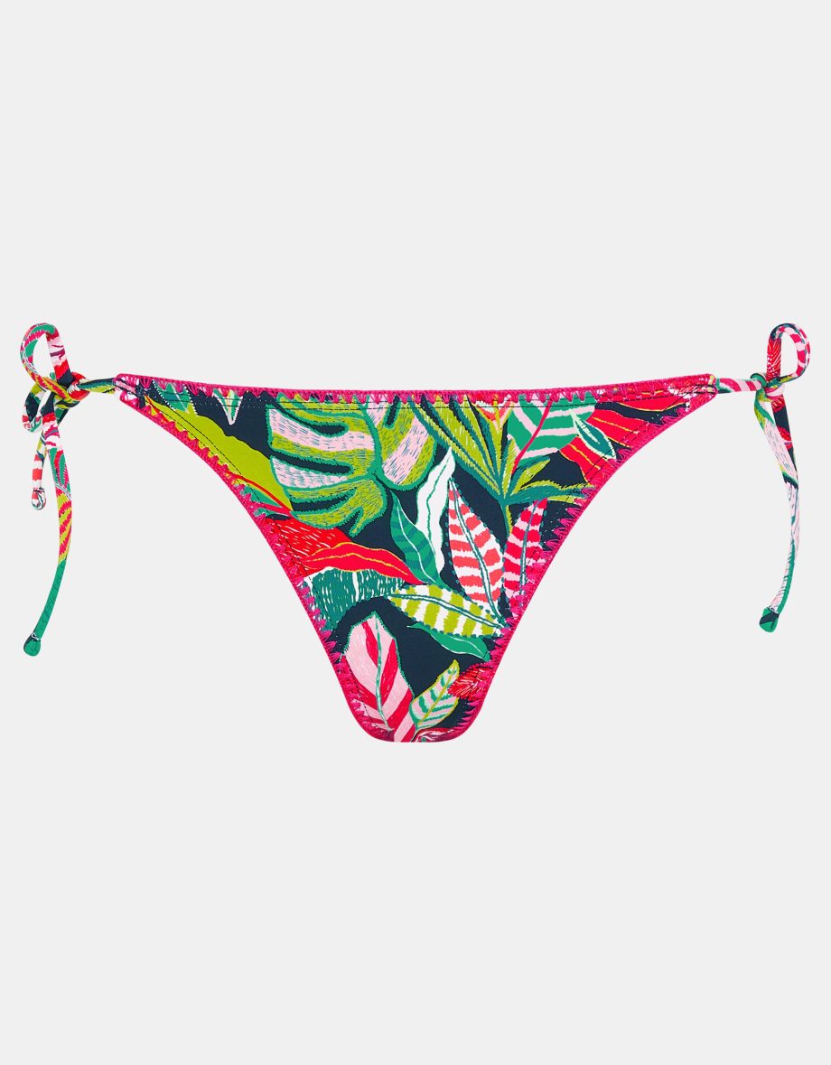 Tropical Print Tie Side Bikini Bottoms Black