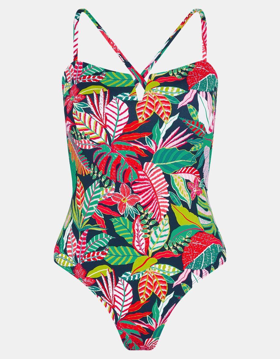 TROPICAL PRINT V INSERT SWIMSUIT BLACK