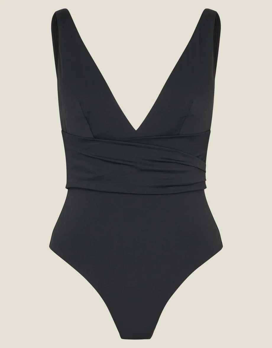 Plunge Wrap Shaping Swimsuit Black