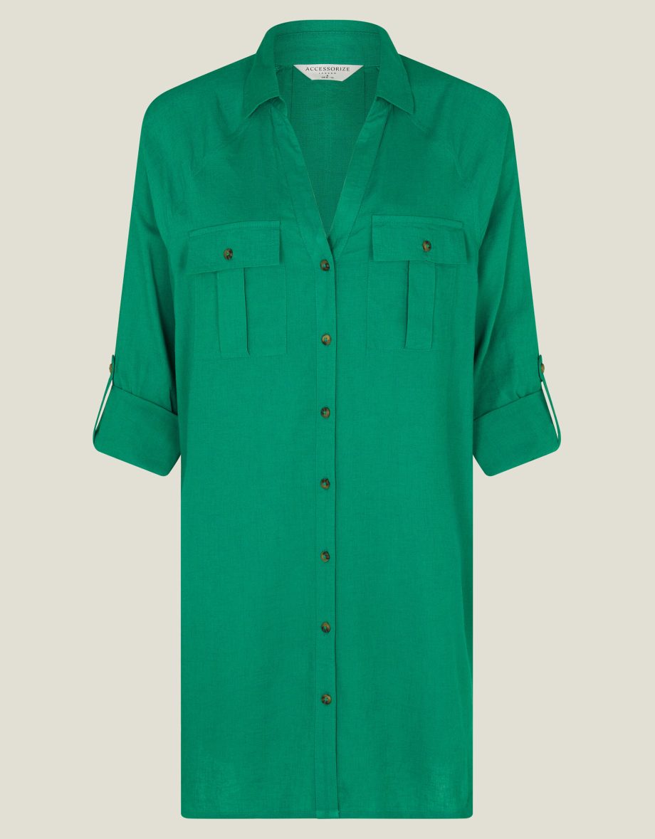 LONG SLEEVE BEACH COVER UP SHIRT GREEN