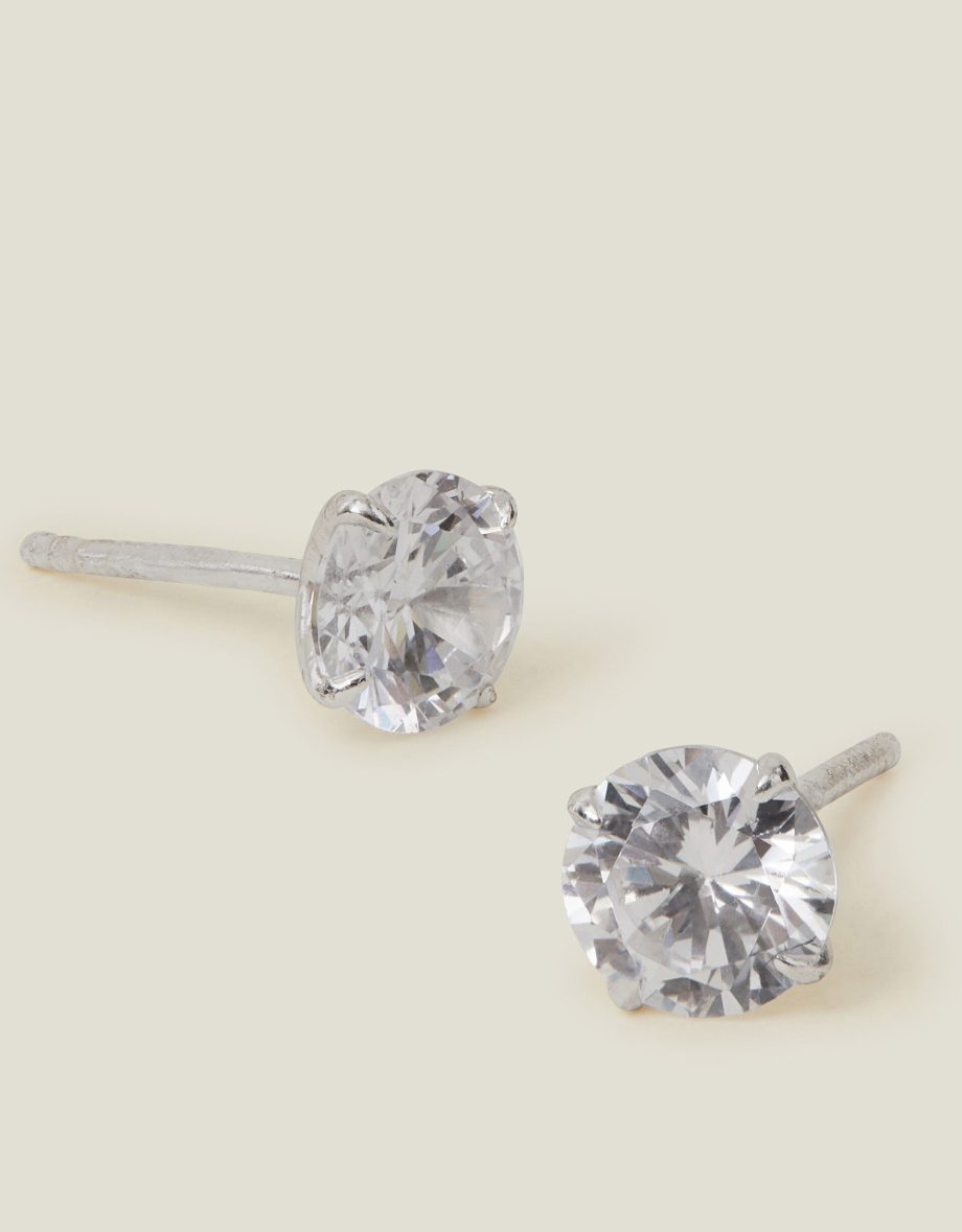 STERLING SILVER ROUND DIAMANTE STUD EARRINGS