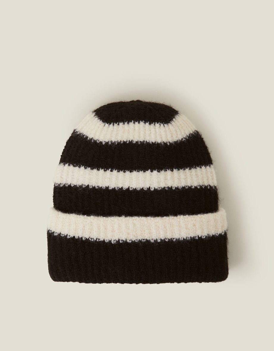 STRIPE RIB KNIT BEANIE HAT