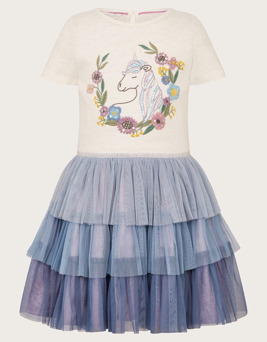 Short sleeve unicorn disco dress blue