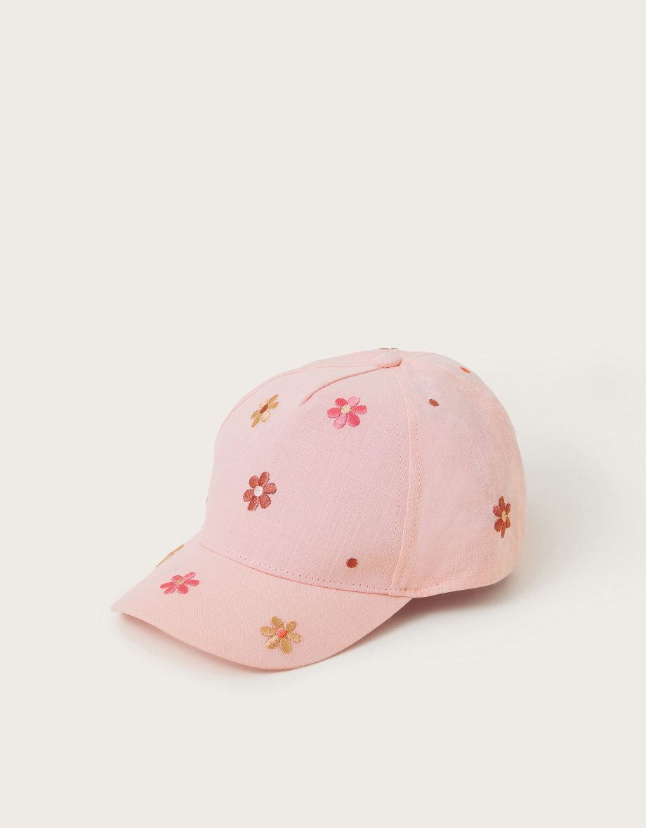 Floral embroidered cap pink