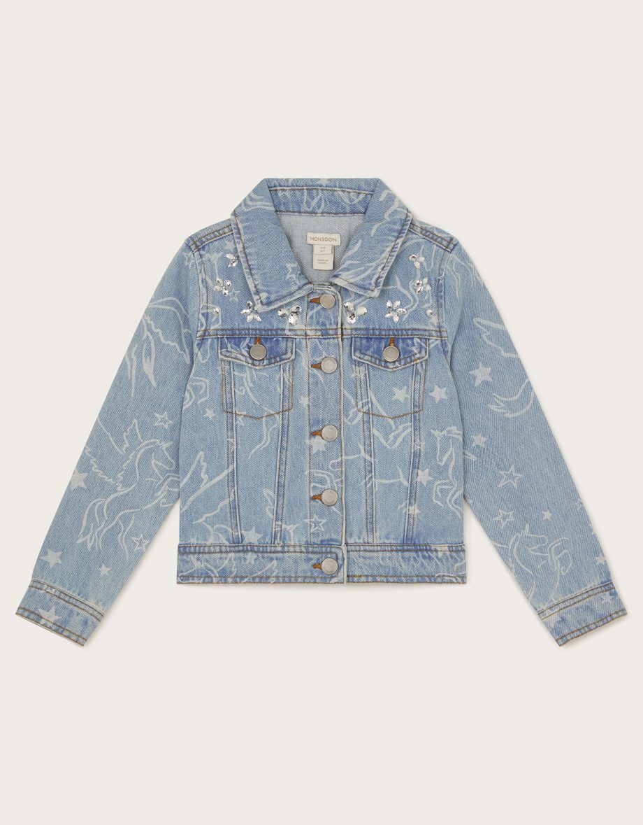 Unicorn Rhinestone Denim Jacket Blue