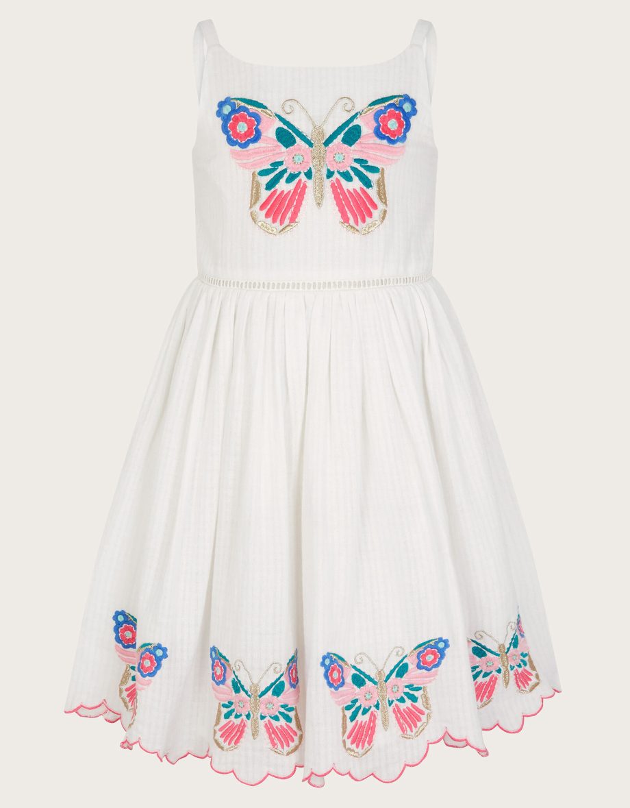 Butterfly embroidered cotton dress ivory